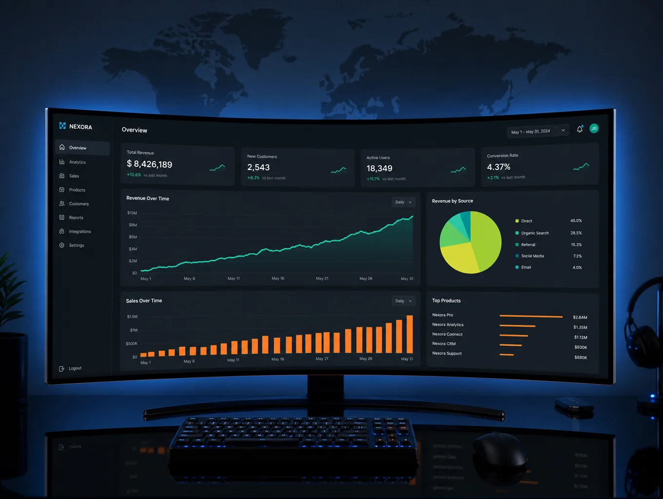 Dashboard showing business growth metrics and lead generation success