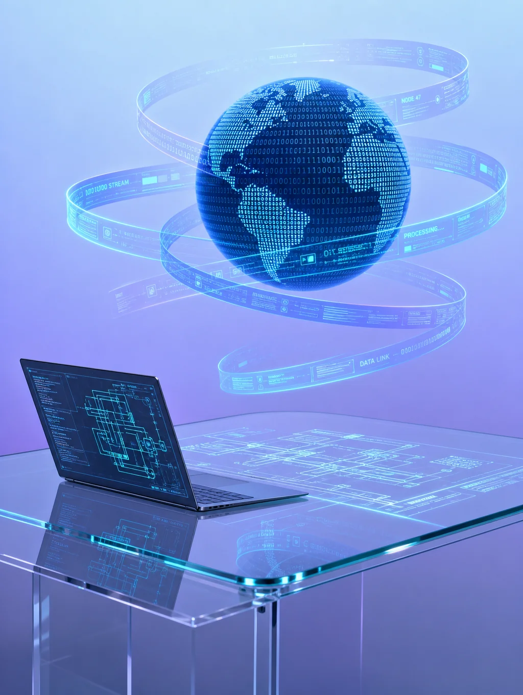 Architectural digital blueprint showing modern website structure and clean code architecture