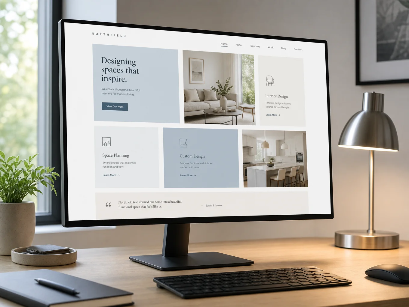 Modern website interface design on a high-end monitor