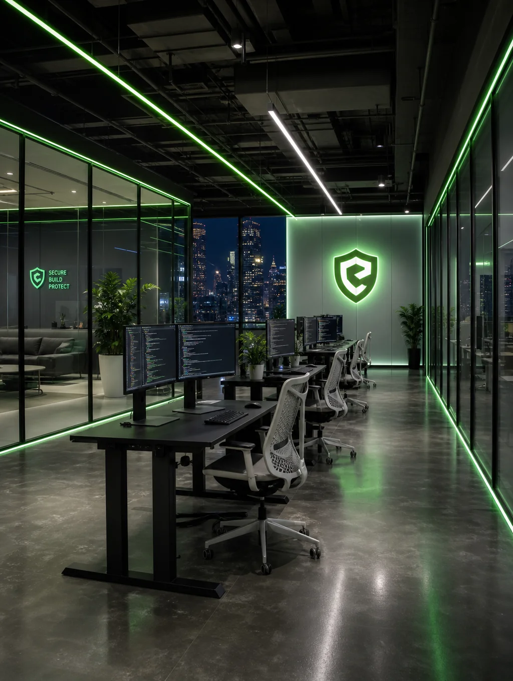 Modern office interior with professional branding